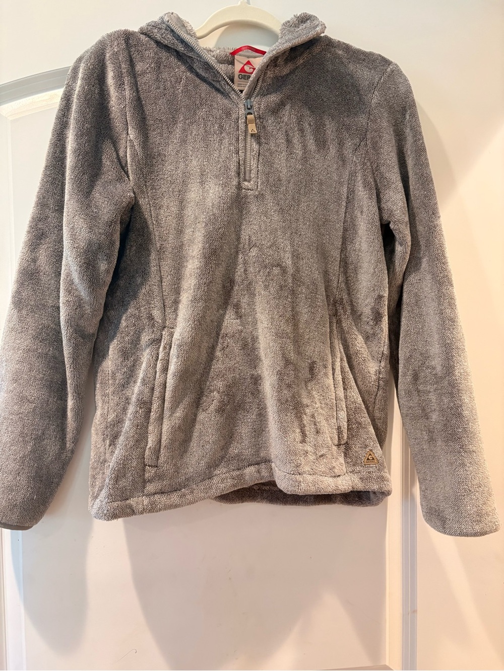 Womens Gray Plush Quarter-Zip Hoodie